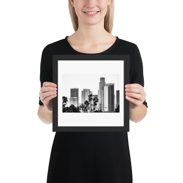 Downtown Los Angeles Skyline Black and White Faded Framed poster