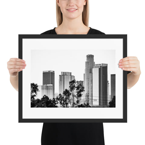Downtown Los Angeles Skyline Black and White Faded Framed poster